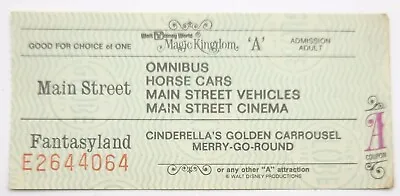 Vintage Walt Disney World Magic Kingdom  Adult A Ticket Cinderella Merry Go • $4.99