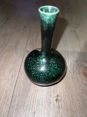 Vintage Bud Vase Mid Century Modern 6” Green Drip Bulbous Pottery Canadian MCM • $22.95