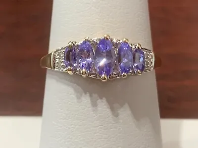 10K Yellow Gold Tanzanite Band Ring With Diamond Accents Size 7.25 1.8Gr. • £191.92