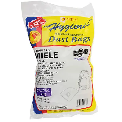 £5.99 • Buy 5 X Miele GN Solution HEPA 5281 Vacuum Cleaner Microfibre Dust Bags + Filters