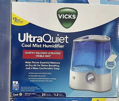 Vicks Ultra Quiet Cool Mist Humidifier - White/Blue Medium/Large Room 1.2 Gallon • $25