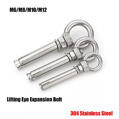 M6 M8 M10 M12 Stainless Steel Lifting Eye Expansion Bolt Nuts & Washers 50~150mm • £2.27