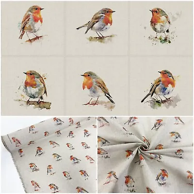 Robin Cushion Panel Sets 6 X Linen Look Fabric And Allover Matching Print • £5.89