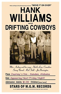 $12 • Buy Country Giant: Hank Williams & Drifters At Alabama Concert Poster 1947  15x23