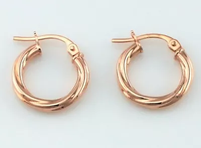 New 9ct Rose Gold Twisted Hoop Earrings • £45.99