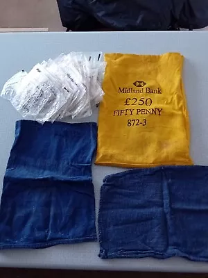 Vintage Midland Bank Yellow Cloth Money Coin Bag 2x Blue Barclay Plastic Change • £4.99