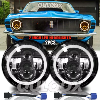 For Ford Mustang F-150 Pickup 7  Inch Round LED Headlights Halo Angel Eyes DRL • $69.59