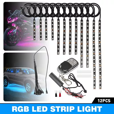 12Pcs Motorcycle RGB 120LED Waterproof Under Glow Lights Strip Neon Kit + Remote • $33.24