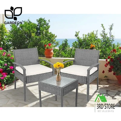 $198 • Buy Gardeon 3 Piece Wicker Outdoor Lounge Setting Patio Furniture Rattan Set Garden
