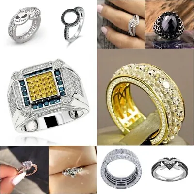 Size 6-13 Diamond Ring Men Women Rings 925 Silver Filled Zircon Inlaid Diamond • $3.09