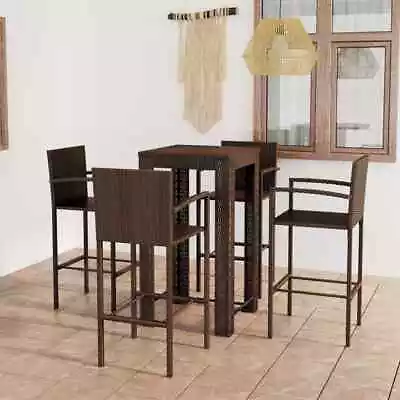 £487.01 • Buy VidaXL 5 Piece Outdoor Bar Set With Armrest Poly Rattan Brown 01 UK HOT