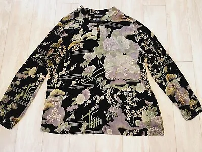 Lane Bryant 14/16 Oriental Print Slinky Top Stretch Mandarin Collar L/S XL • $15.59