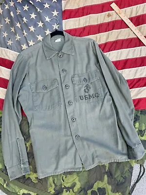 Vintage Vietnam Era OG 107 Shirt Mens Medium Large Green Fatigue Sateen Army USA • $34.99
