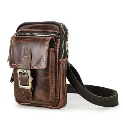 US Stock Men's Oil Leather Shoulder Bag Belt Bag Phone Bag Herren Handytasche • $39.99