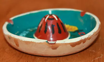 Vintage Painted Cancun Mexico Sombrero Pottery Ceramic Ashtray Pineapples-G1 • $15