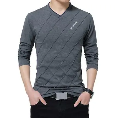 Men Casual Sweater T-shirt Long Sleeve V-neck Pullover Tops Basic Daily Shirts • $24.28