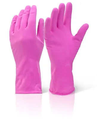 Pink Rubber Gloves Size S-L Long Sleeve Household Washing Up Kitchen Cleaning • £1.99