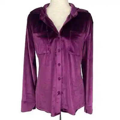 NO BRAND Purple Velvet Button Down Shirt Size Small Relaxed Fit • $17.06