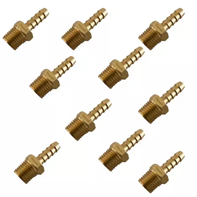 (Qty 10) 1/4  OD Barb X 1/4  Male NPT Brass Hose Barb Air Fuel Oil Liquid • $18