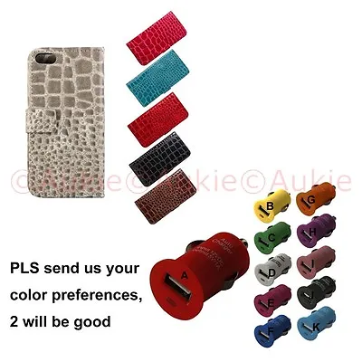 ONE IPhone 5/5S Croc Skin Wallet Case + Sreen Protector + ONE Car Charger • £4.99