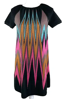 NEW M Missoni Dress Size 40 Chevron Knit A-line Short Sleeve Black Pink Blue • $131.75