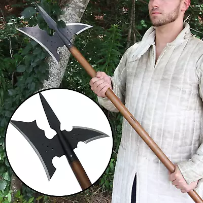 18TH CENTURY MEDIEVAL HAND FORGED CROSS HALBERD SERGEANTS WITH WOODEN HANDLE Axe • $144.63