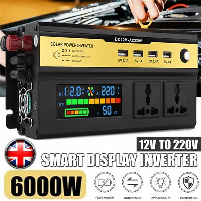 Caravan Van Converter 6000W Power Inverter DC 12V To AC 220V LCD 4USB UK STOCK • £27.98