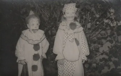 Vintage Snapshot: Kids In Clown Halloween Costumes - 1953 • $29.95