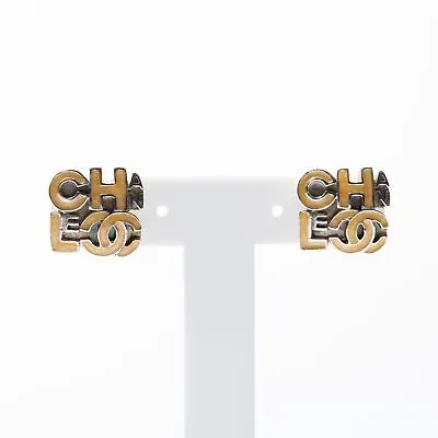 $659 • Buy CHANEL Women Vintage PPT Gold  Earrings Fashion Pierced CC Logo Studs Jewellery