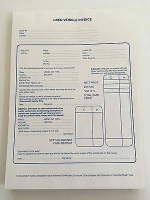 Used Car Vehicle Invoice Pad - 50 Sets Duplicate NCR Per Pad - A4 Size • £9.95