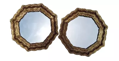 Vintage Syroco Burwood  Wall Mirror Octagon Gold 6  ORNATE Gilt Italian STYLE • $22.99