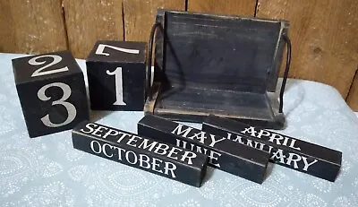 Desk Calendar Perpetual Date Wooden Blocks Farmhouse Vintage Country Decor • $8.50