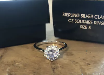 AVON Sterling Silver 925 2 Ct Cubic Zirconia Solitaire Ring Size 8 NVC Boxed • $29.99