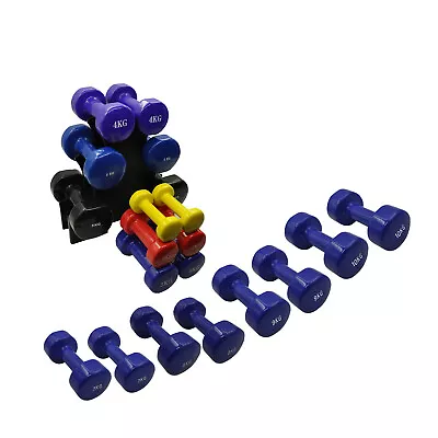 $58.95 • Buy PVC Coated Cast Iron Dumbell 1-2-3-4-5-6-7-8-9-10kg & Dumbbell Weight Set + Rack