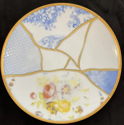 Gural Porselen Artistic Handmade Porcelain Plate 8” Mosaic Blue White Gold • $15.99