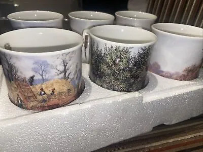 BRAND NEW SET 6 Bone China Mugs Danbury Mint DAYS ON THE FARM Michael Herring • £30