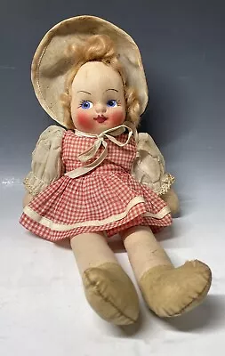Vintage Molded Cloth Hand Painted Face Girl Doll Toy Mid-Century Toys • $40
