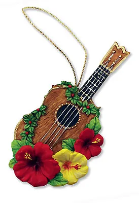 Hawaiian Christmas Ornaments Ukulele Hibiscus Poly Resin Hawaii Guitar NIB • $9.99