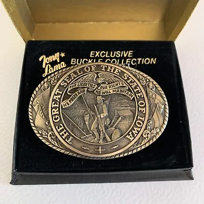 Tony Lama State Series Iowa Solid Brass Belt Buckle Vintage • $49
