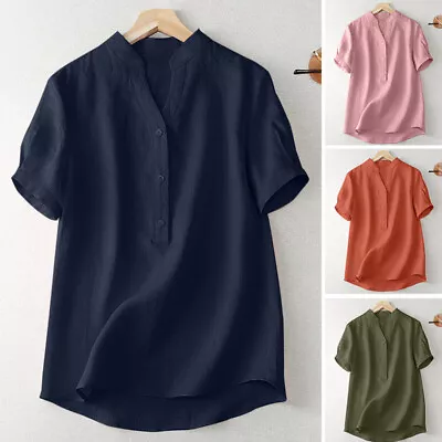 AU STOCK ZANZEA Womens Short Sleeve V Neck T Shirts Work OL Office Plain Blouse • $20.99