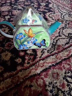 Kelvin Chen Mini Iris & Butterfly Teapot Enamel No. 1652 2000 Beautiful! • $48