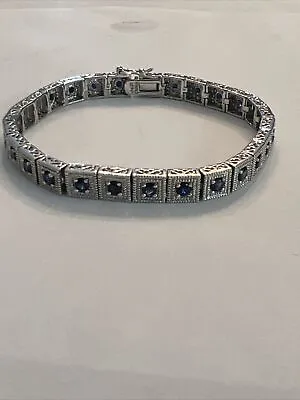 $45 • Buy Vintage .925 Sterling Silver Blue Sapphire Tennis Bracelet White Topaz Accents