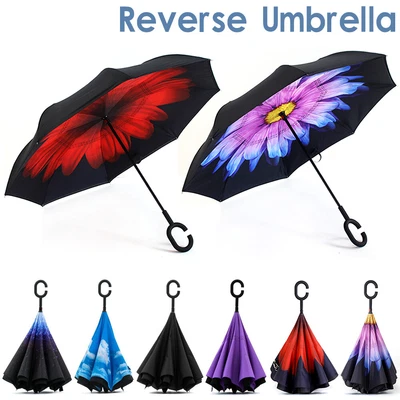 $13.69 • Buy Windproof Upside Down Umbrella Reverse Double Layer Inside-Out C-Handle Inverted