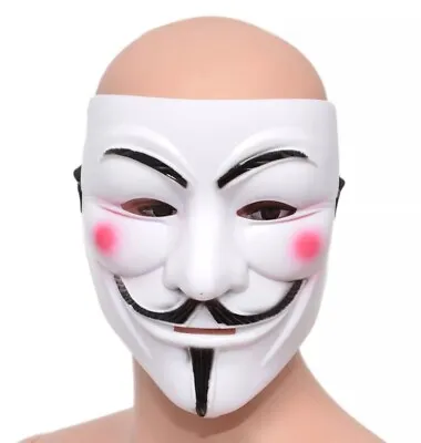✅V For Vendetta Guy Fawkes ✅Hacker Fancy Dress Halloween ✅Face Mask - White NEW✅ • £4.99