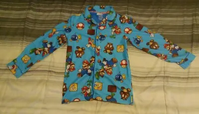 Kids Size 10/12 Super Mario Bros Pajama Long Sleeved Shirt Button Up Nintendo • $12.99