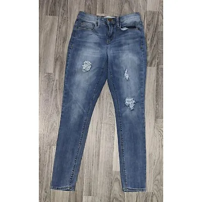 Mudd Junior Size 3 Stretch High Rise Skinny Distressed Denim Blue Jeans Leggings • $14