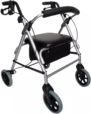 Lightweight Aluminium Rollator W/Seat & Backrest Zimmer Frame Walker Four Wheels • £90.50