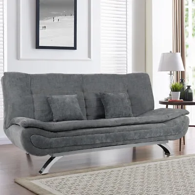 Upholstered 3 Seater Fabric Sofa Bed Sleeper Recliner Couch Settee Sofabed Grey • £272.95