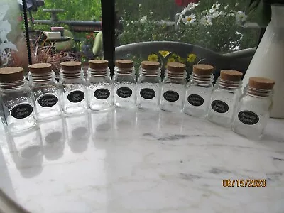 10 Vintage Glass Spice Jars Olde Thompson Spice Co. Cork Top Mason Jar Nice! • $24.99