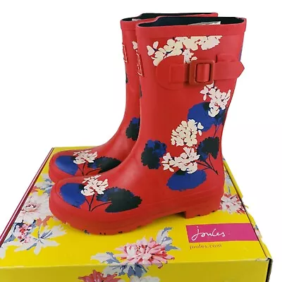 NWT JOULES Molly Mid Calf Rain Boots RED Floral Size US 9 • $44.39